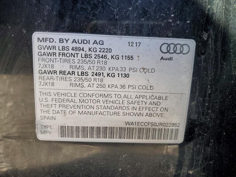 49707776 :رقم المزاد ، WA1ECCFS0JR022952 vin ، 2018 Audi Q3 مزاد بيع