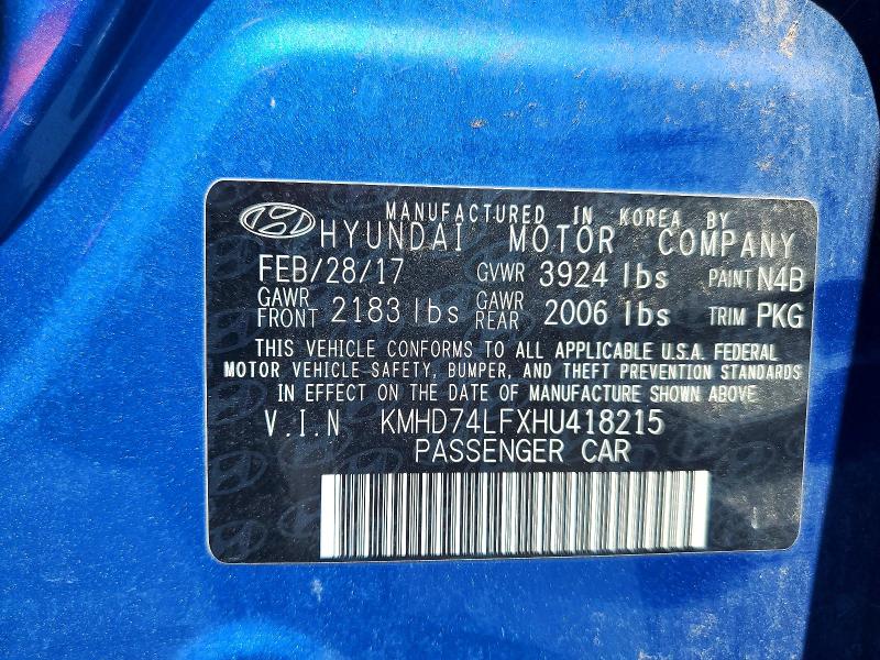 50331226 :رقم المزاد ، KMHD74LFXHU418215 vin ، 2017 Hyundai Elantra مزاد بيع