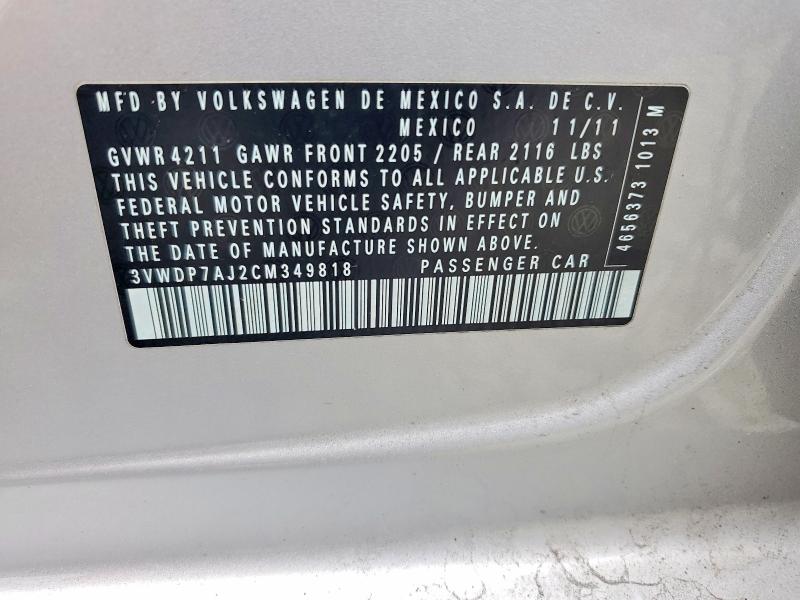 51760816 :رقم المزاد ، 3VWDP7AJ2CM349818 vin ، 2012 Volkswagen Jetta مزاد بيع