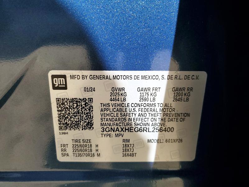 2024 Chevrolet Equinox მანქანა იყიდება აუქციონზე, vin: 3GNAXHEG6RL256400, აუქციონის ნომერი: 49277756
