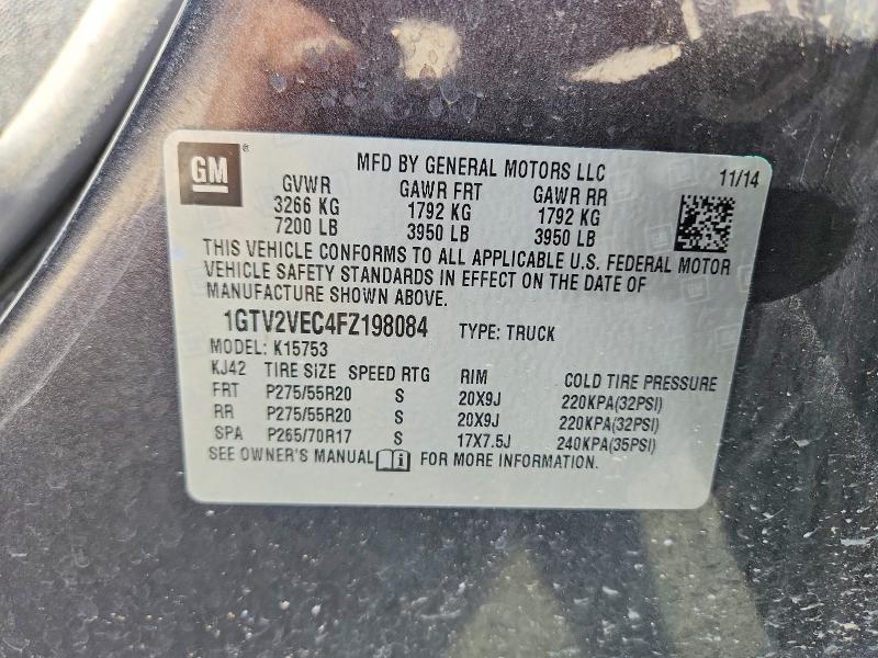 2015 Gmc Sierra მანქანა იყიდება აუქციონზე, vin: 1GTV2VEC4FZ198084, აუქციონის ნომერი: 48138886