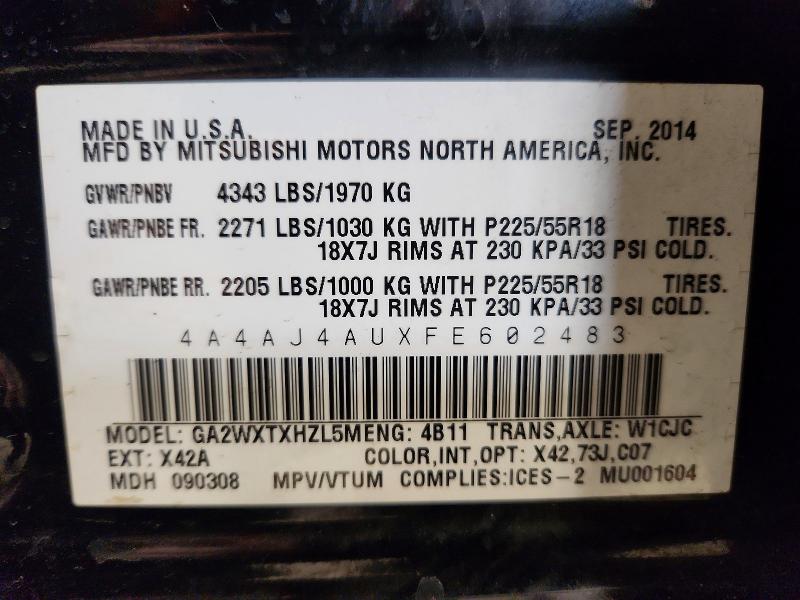 Продажа на аукционе авто 2015 Mitsubishi Rvr, vin: 4A4AJ4AUXFE602483, номер лота: 48448976