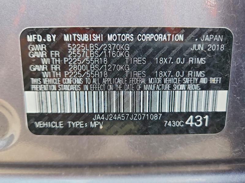 Продаж на аукціоні авто 2018 Mitsubishi Outlander, vin: JA4J24A57JZ071087, номер лоту: 50359836