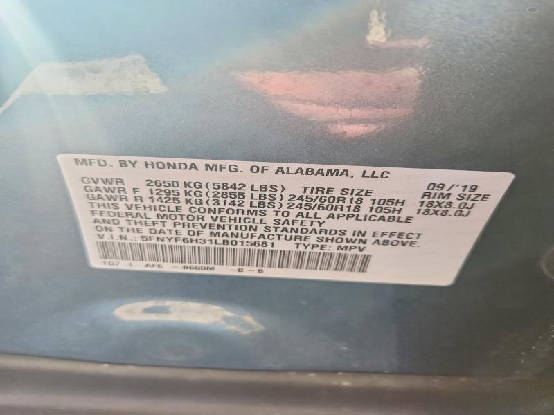 2020 Honda Pilot მანქანა იყიდება აუქციონზე, vin: 5FNYF6H31LB015681, აუქციონის ნომერი: 48532096
