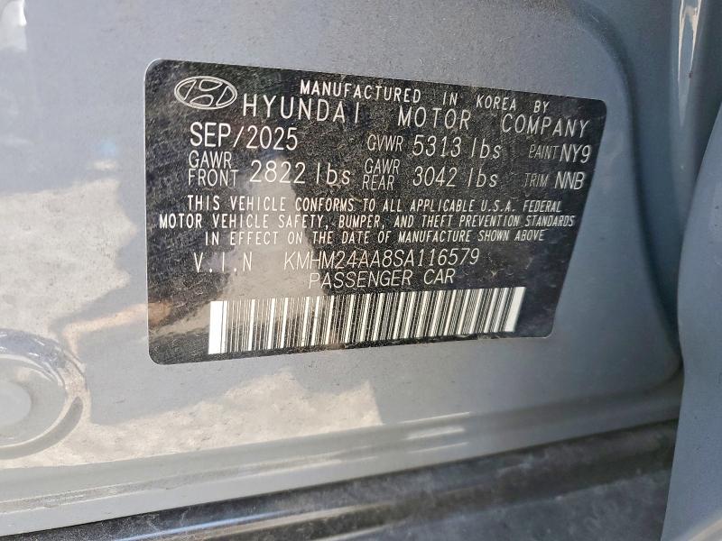 2025 Hyundai Ioniq 6 მანქანა იყიდება აუქციონზე, vin: KMHM24AA8SA116579, აუქციონის ნომერი: 49123576