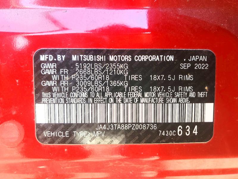 49937096 :رقم المزاد ، JA4J3TA88PZ008736 vin ، 2023 Mitsubishi Outlander مزاد بيع