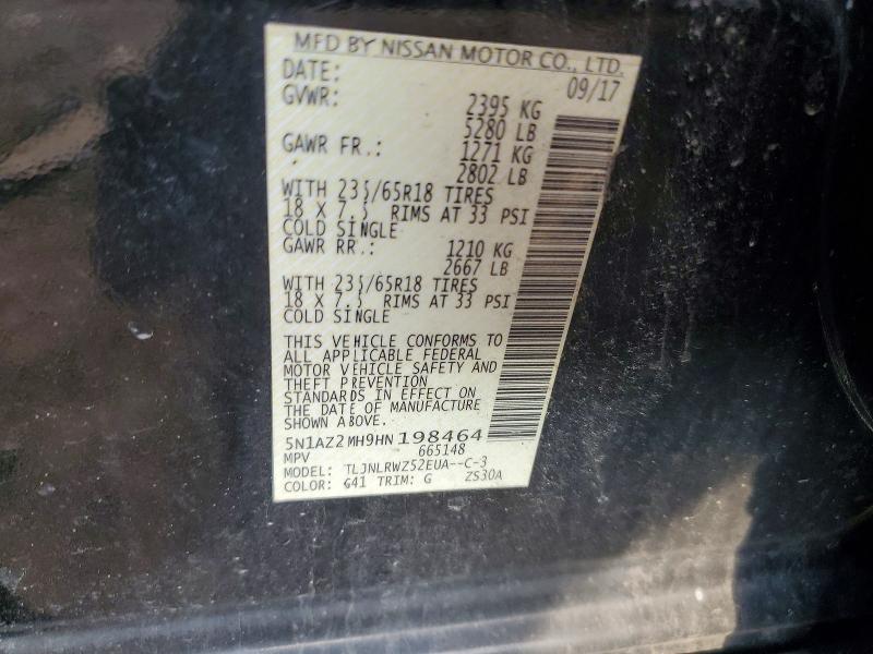 49402276 :رقم المزاد ، 5N1AZ2MH9HN198464 vin ، 2017 Nissan Murano مزاد بيع