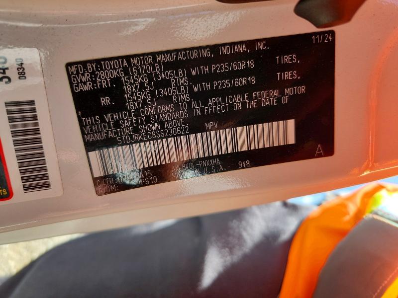 51337596 :رقم المزاد ، 5TDJRKEC8SS230622 vin ، 2025 Toyota Sienna مزاد بيع
