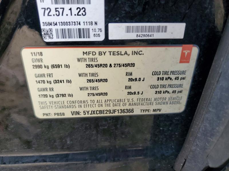 Продажа на аукционе авто 2018 Tesla Model X, vin: 5YJXCBE29JF136366, номер лота: 50615356