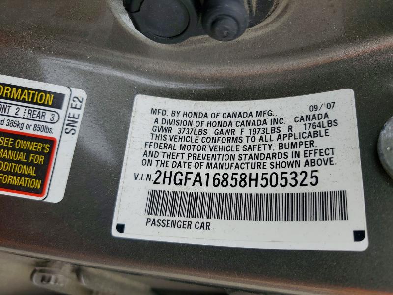 Продажа на аукционе авто 2008 Honda Civic, vin: 2HGFA16858H505325, номер лота: 51796826