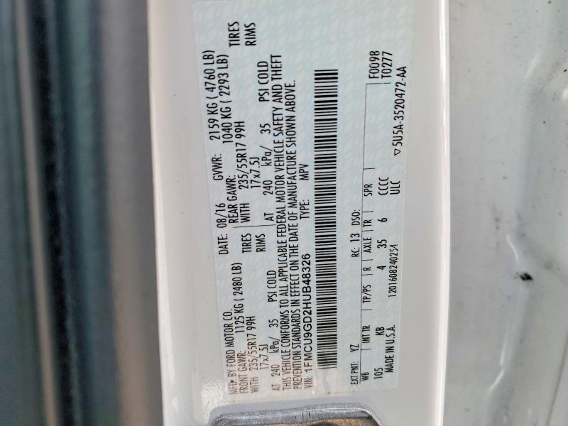 Auction sale of the 2017 Ford Escape, vin: 1FMCU9GD2HUB48326, lot number: 49951156