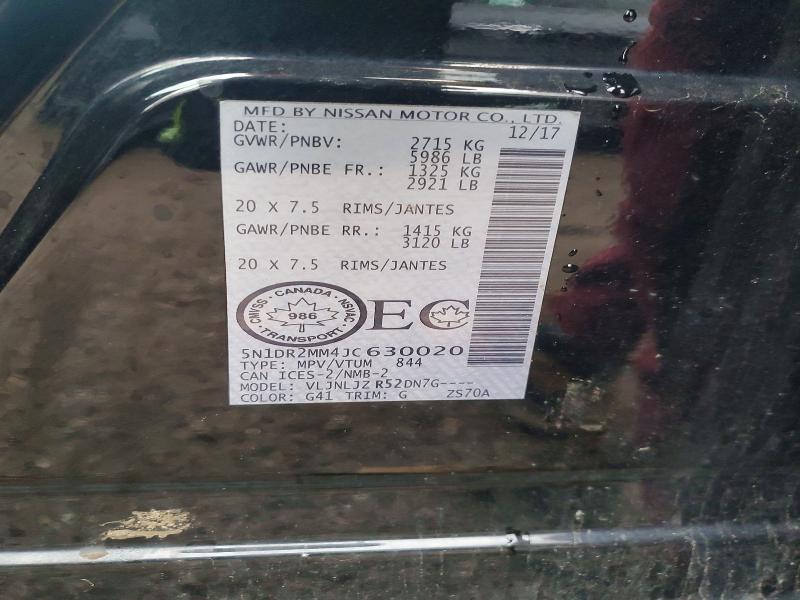 Продаж на аукціоні авто 2018 Nissan Pathfinder, vin: 5N1DR2MM4JC630020, номер лоту: 49968646