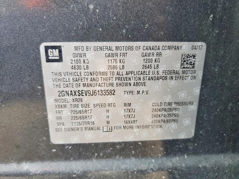 2018 Chevrolet Equinox მანქანა იყიდება აუქციონზე, vin: 2GNAXSEV9J6133582, აუქციონის ნომერი: 50447266