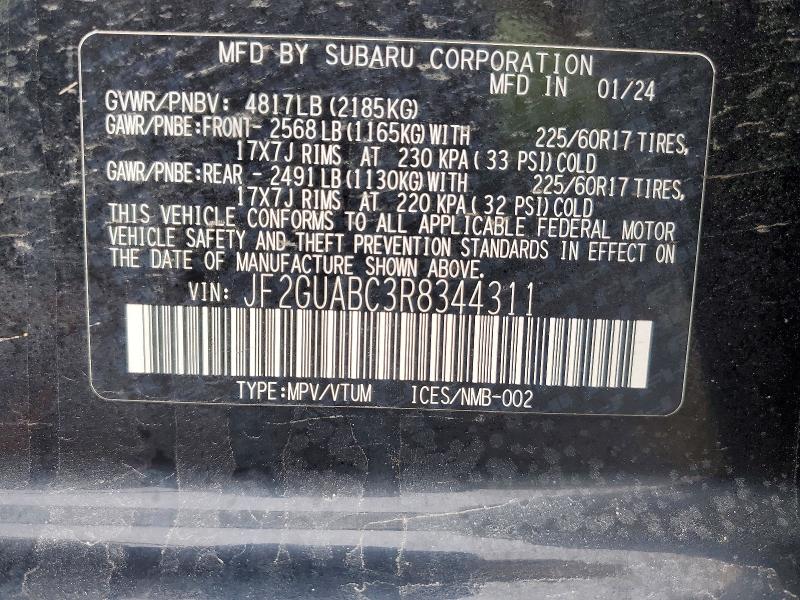Aukcja sprzedaży 2024 Subaru Crosstrek, vin: JF2GUABC3R8344311, numer aukcji: 48344366