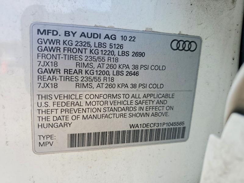 51534846 :رقم المزاد ، WA1DECF31P1045565 vin ، 2023 Audi Q3 مزاد بيع
