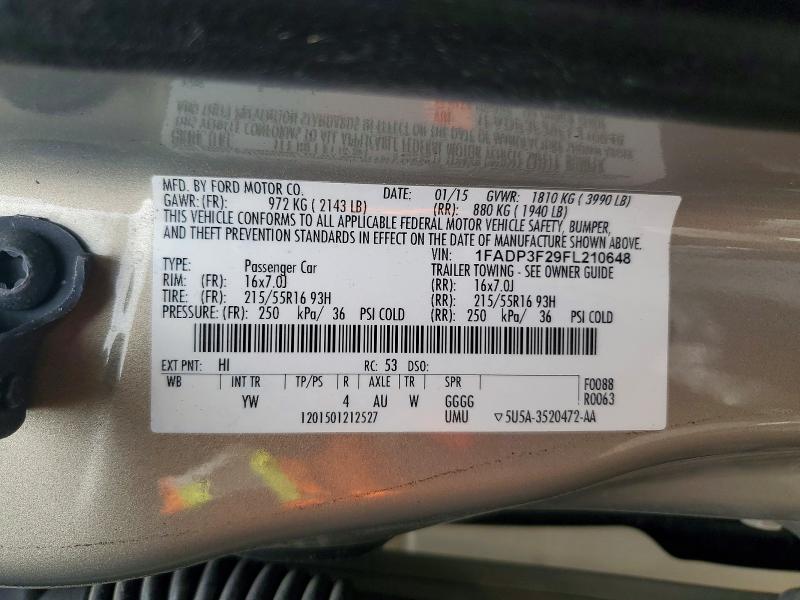 49664706 :رقم المزاد ، 1FADP3F29FL210648 vin ، 2015 Ford Focus مزاد بيع