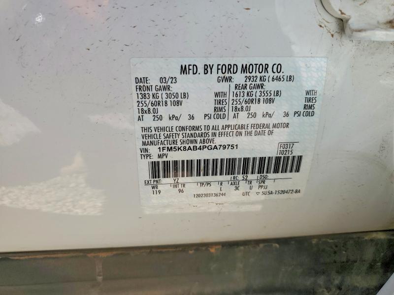 50527836 :رقم المزاد ، 1FM5K8AB4PGA79751 vin ، 2023 Ford Explorer مزاد بيع