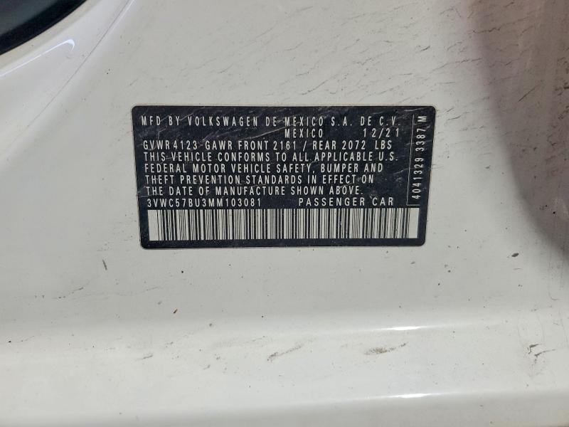 2021 Volkswagen Jetta მანქანა იყიდება აუქციონზე, vin: 3VWC57BU3MM103081, აუქციონის ნომერი: 49166816