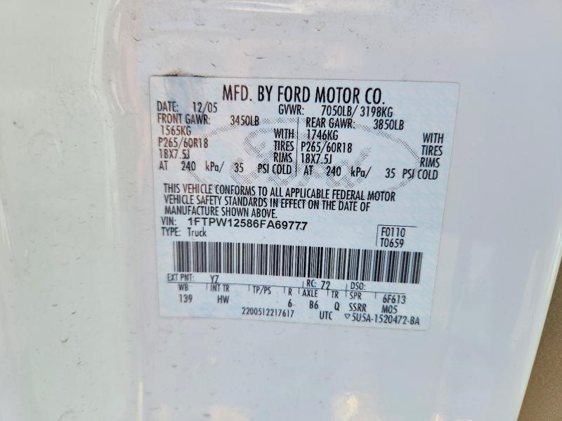 Aukcja sprzedaży 2006 Ford F150, vin: 1FTPW12586FA69777, numer aukcji: 48527886