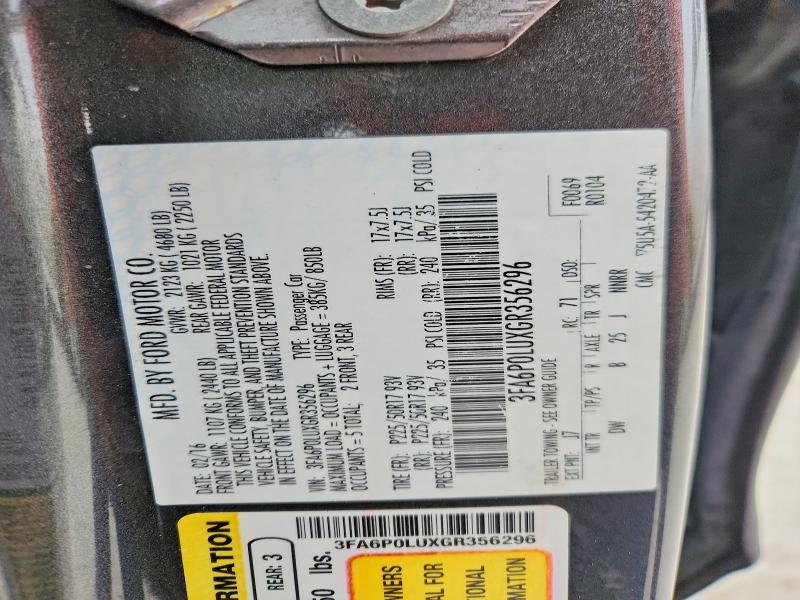 Aukcja sprzedaży 2016 Ford Fusion, vin: 3FA6P0LUXGR356296, numer aukcji: 50793796