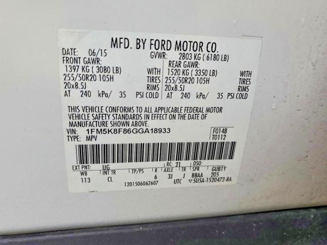 51242136 :رقم المزاد ، 1FM5K8F86GGA18933 vin ، 2016 Ford Explorer مزاد بيع