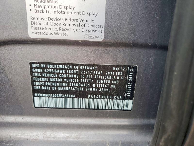 2012 Volkswagen Golf მანქანა იყიდება აუქციონზე, vin: WVWNM7AJ0CW326604, აუქციონის ნომერი: 51033726
