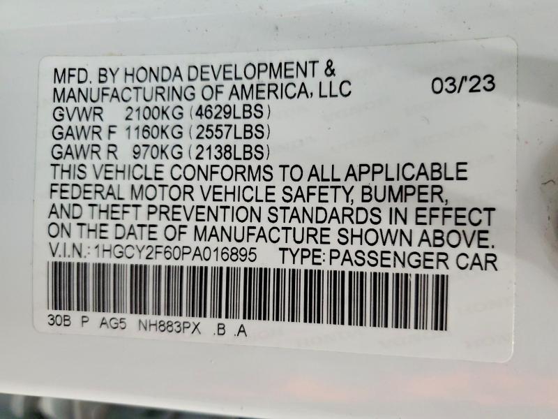 Продажа на аукционе авто 2023 Honda Accord, vin: 1HGCY2F60PA016895, номер лота: 48636386