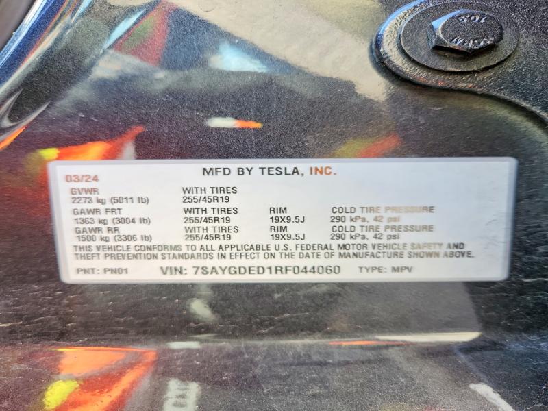 Продажа на аукционе авто 2024 Tesla Model Y, vin: 7SAYGDED1RF044060, номер лота: 51722676