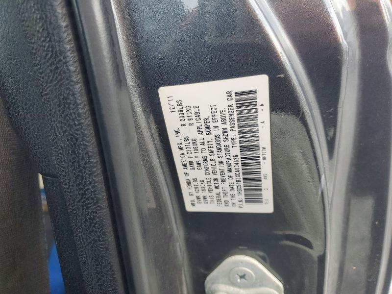 50758096 :رقم المزاد ، 1HGCS1B3XCA004626 vin ، 2012 Honda Accord مزاد بيع