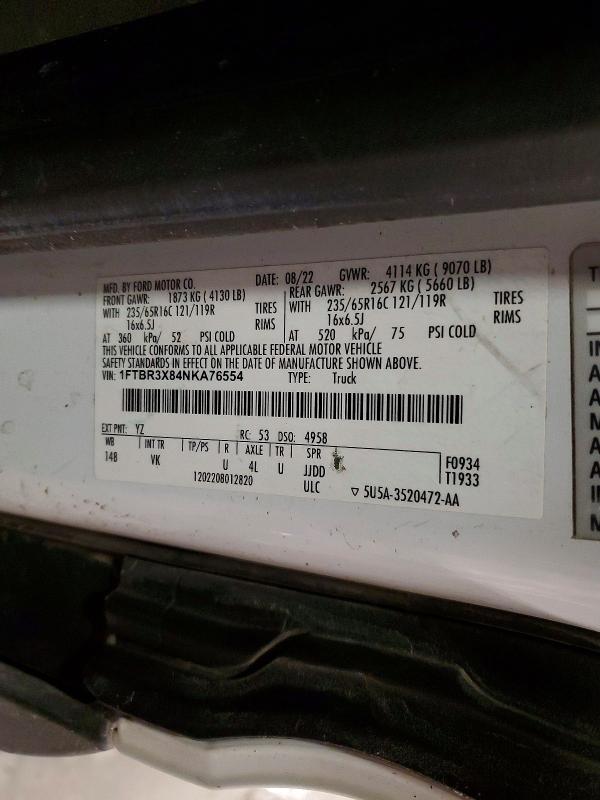 2022 Ford Transit მანქანა იყიდება აუქციონზე, vin: 1FTBR3X84NKA76554, აუქციონის ნომერი: 49654986