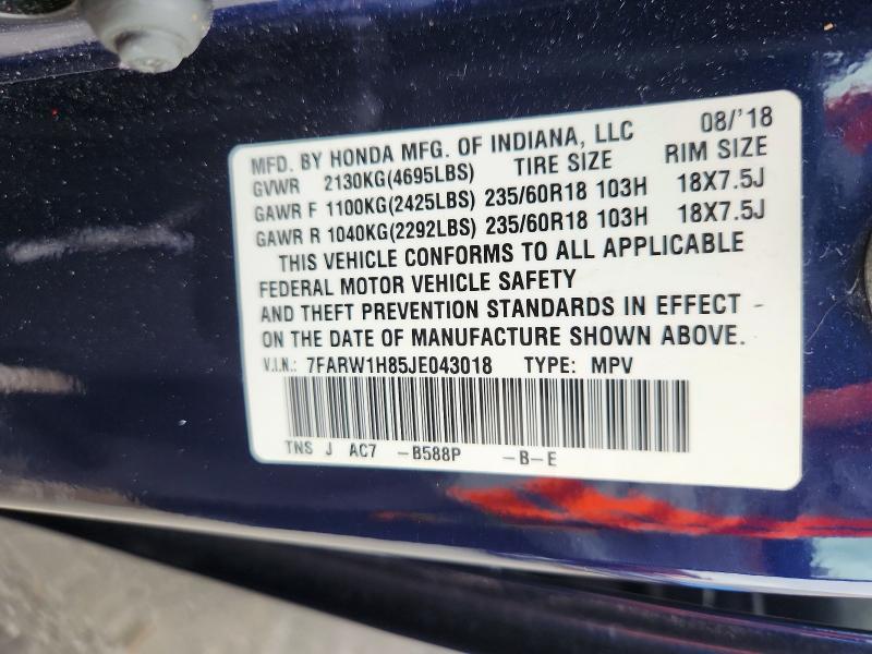 Продажа на аукционе авто 2018 Honda Cr-v, vin: 7FARW1H85JE043018, номер лота: 51886496