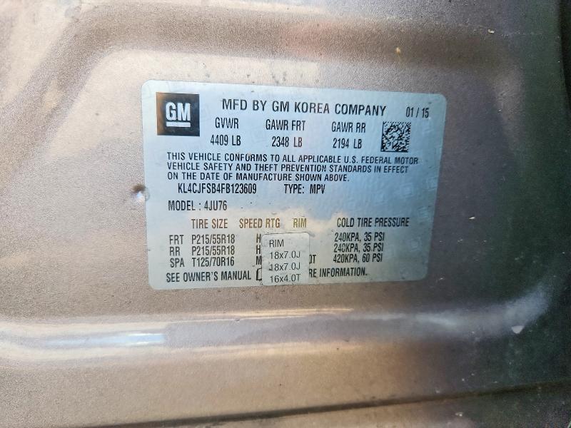 49290076 :رقم المزاد ، KL4CJFSB4FB123609 vin ، 2015 Buick Encore مزاد بيع