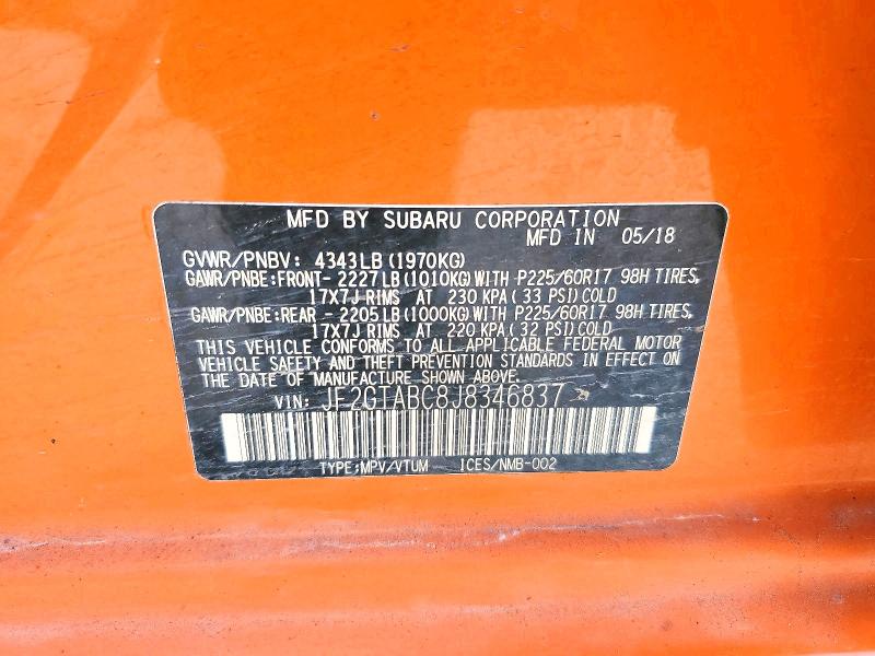 2018 Subaru Crosstrek მანქანა იყიდება აუქციონზე, vin: JF2GTABC8J8346837, აუქციონის ნომერი: 50312796