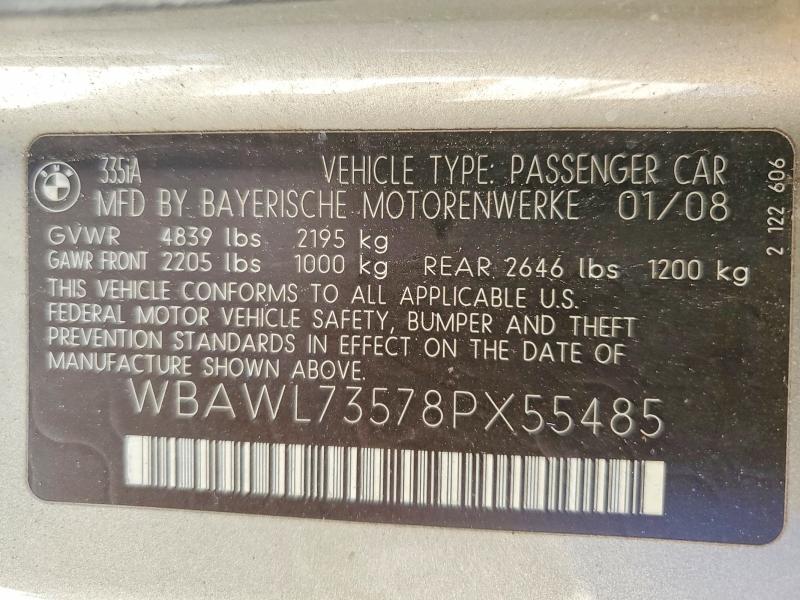 50165906 :رقم المزاد ، WBAWL73578PX55485 vin ، 2008 Bmw 335 مزاد بيع