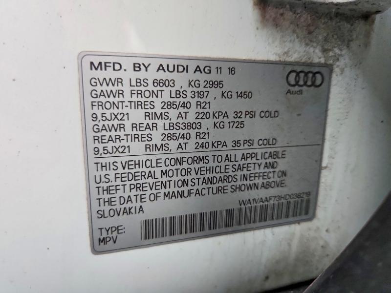 Продаж на аукціоні авто 2017 Audi Q7, vin: WA1VAAF73HD038219, номер лоту: 42075876