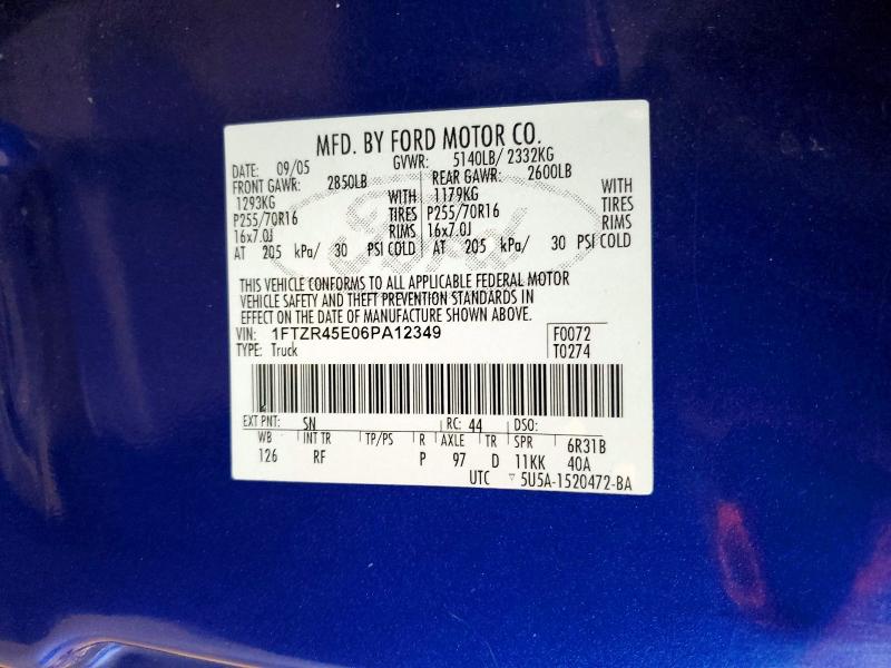 2006 Ford Ranger მანქანა იყიდება აუქციონზე, vin: 1FTZR45E06PA12349, აუქციონის ნომერი: 50438656