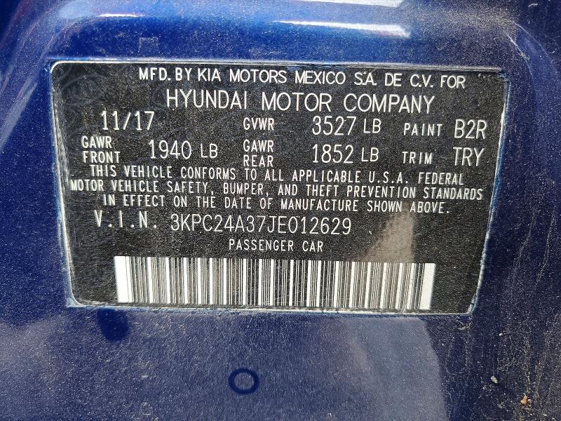 2018 Hyundai Accent მანქანა იყიდება აუქციონზე, vin: 3KPC24A37JE012629, აუქციონის ნომერი: 51296766