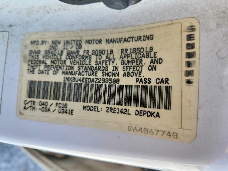 50361146 :رقم المزاد ، 1NXBU4EE0AZ293588 vin ، 2010 Toyota Corolla مزاد بيع