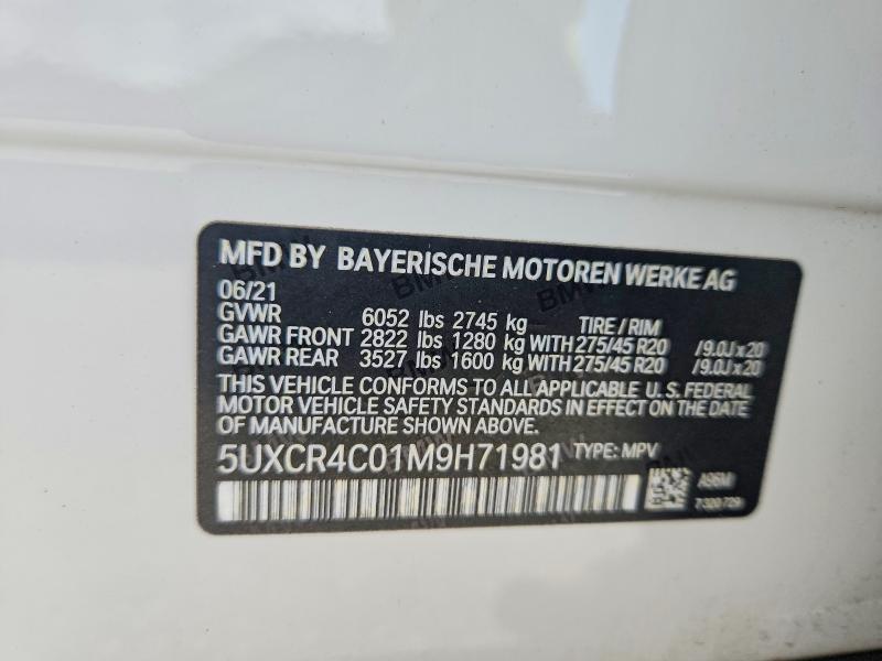 Aukcja sprzedaży 2021 Bmw X5, vin: 5UXCR4C01M9H71981, numer aukcji: 48935756