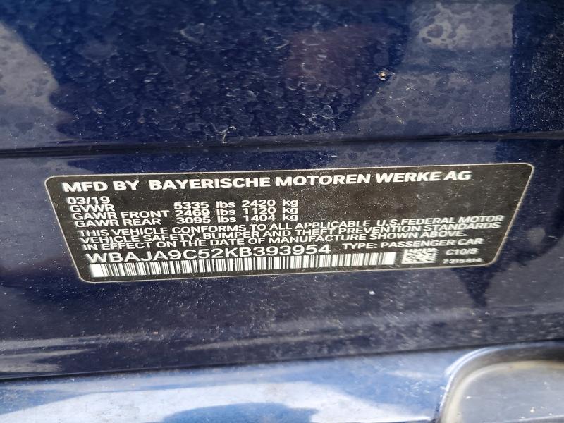 50883026 :رقم المزاد ، WBAJA9C52KB393954 vin ، 2019 Bmw 530e مزاد بيع