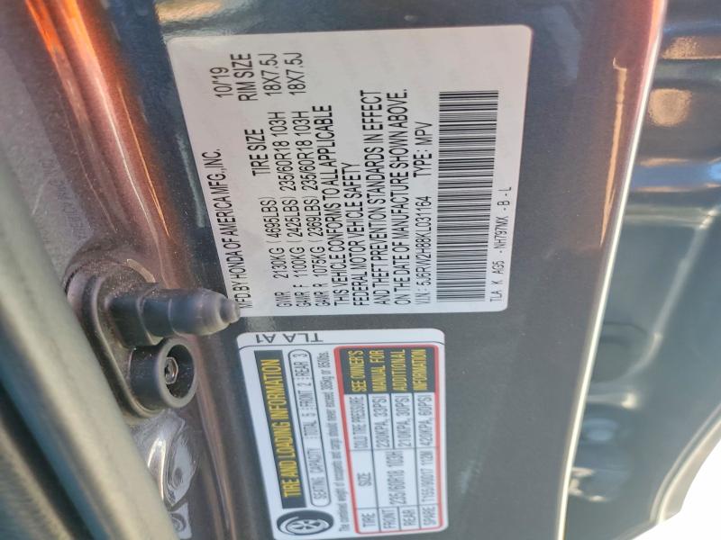 50941286 :رقم المزاد ، 5J6RW2H88KL031164 vin ، 2019 Honda Cr-v مزاد بيع