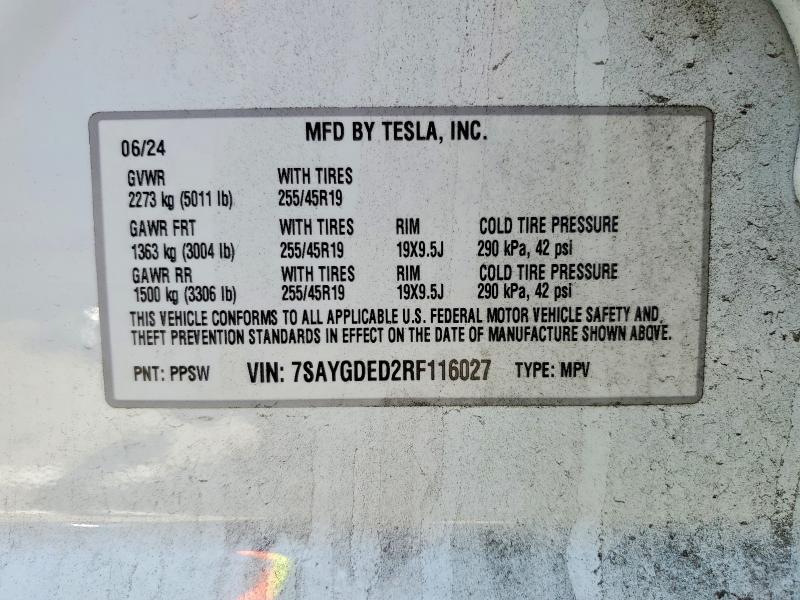Aukcja sprzedaży 2024 Tesla Model Y, vin: 7SAYGDED2RF116027, numer aukcji: 50921286