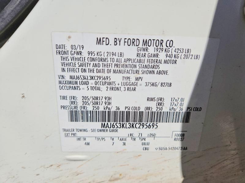 2019 Ford Ecosport მანქანა იყიდება აუქციონზე, vin: MAJ6S3KL3KC295695, აუქციონის ნომერი: 50889536