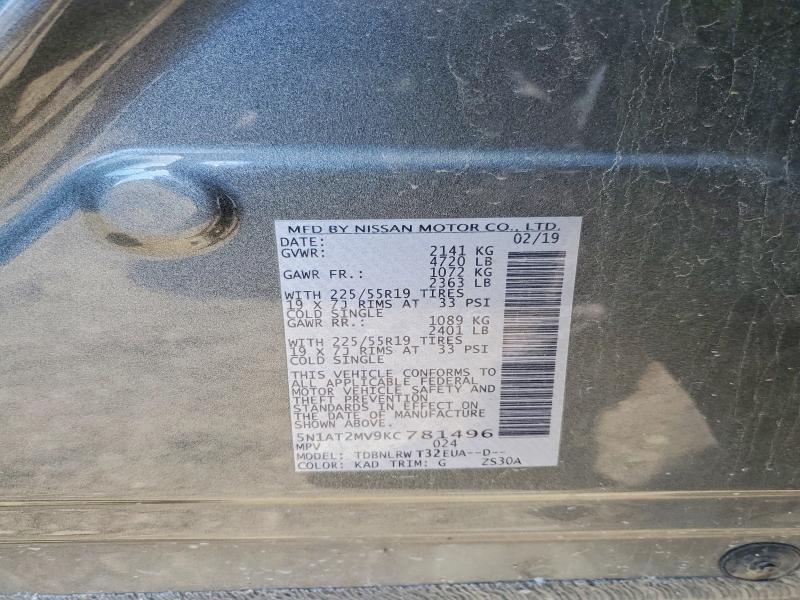 49319616 :رقم المزاد ، 5N1AT2MV9KC781496 vin ، 2019 Nissan Rogue مزاد بيع