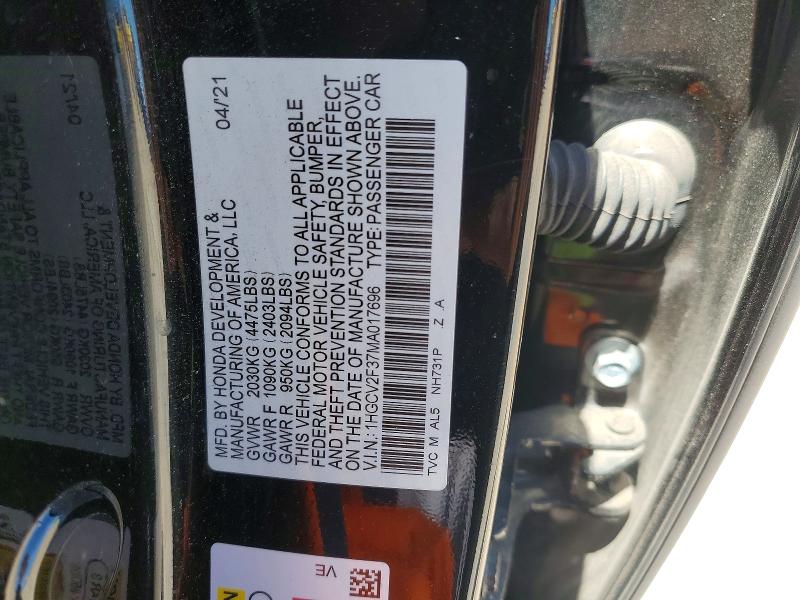 Aukcja sprzedaży 2021 Honda Accord, vin: 1HGCV2F37MA017696, numer aukcji: 51330496