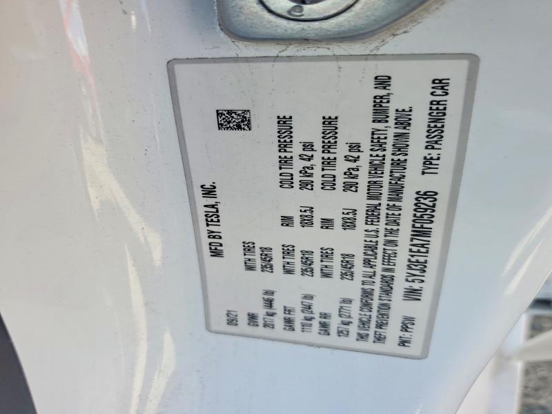 Aukcja sprzedaży 2021 Tesla Model 3, vin: 5YJ3E1EA7MF059236, numer aukcji: 51028416