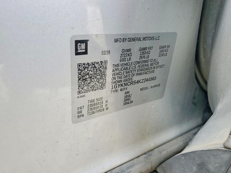 49106196 :رقم المزاد ، 1GYKNCRS4KZ244565 vin ، 2019 Cadillac Xt5 مزاد بيع
