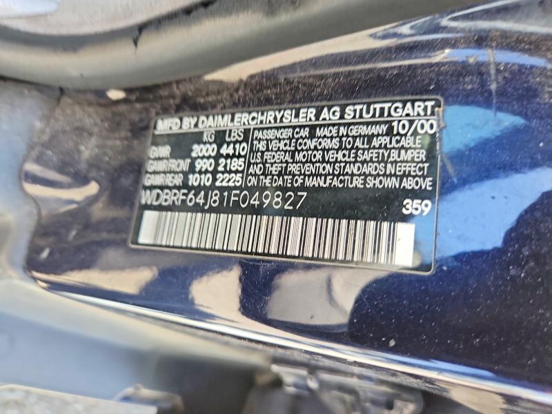 Продаж на аукціоні авто 2001 Mercedes-benz C, vin: WDBRF64J81F049827, номер лоту: 50310126