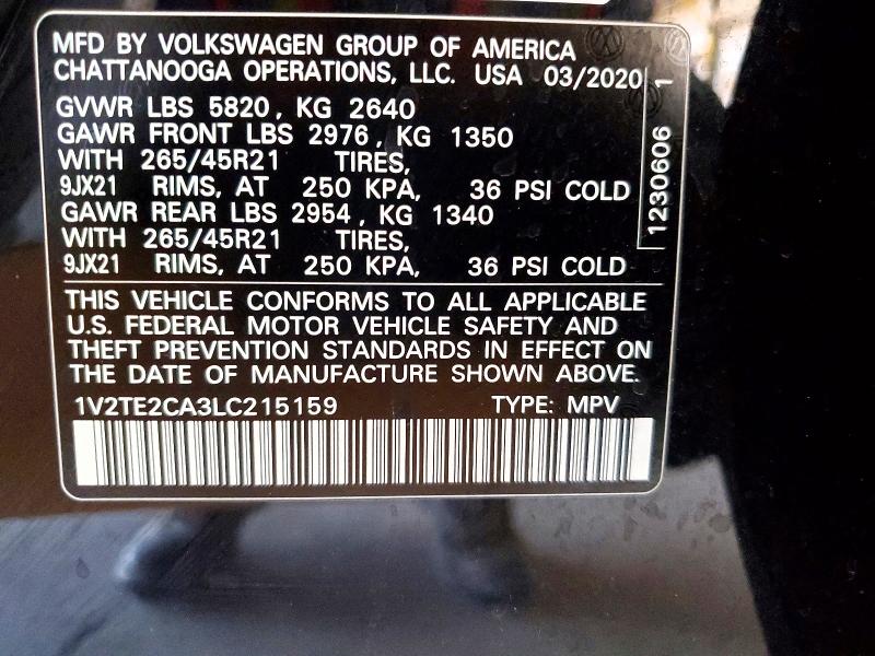 Aukcja sprzedaży 2020 Volkswagen Atlas Cross Sport, vin: 1V2TE2CA3LC215159, numer aukcji: 48533476
