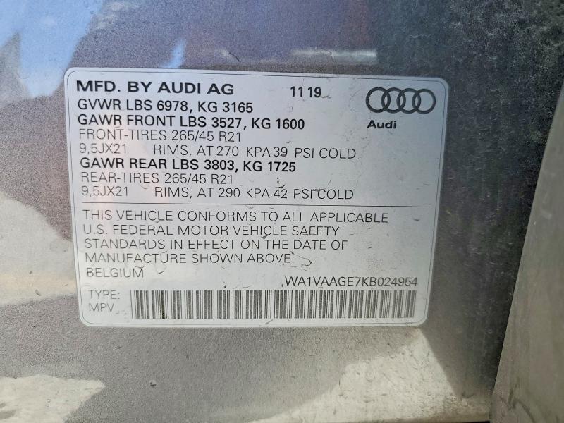 Aukcja sprzedaży 2019 Audi E-tron, vin: WA1VAAGE7KB024954, numer aukcji: 49128906